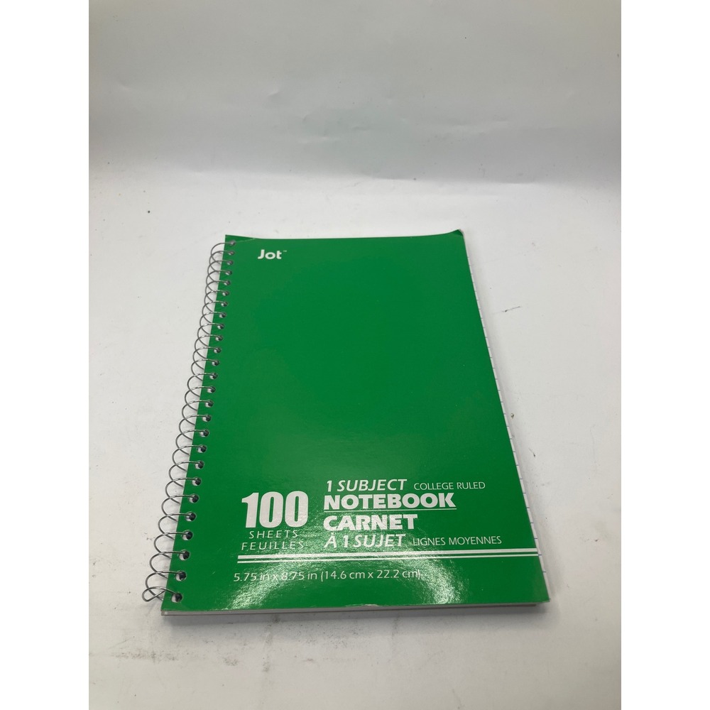 Jot 1 Subject College Ruled Notebook, 100 Sheets,‎ Green Cover, New